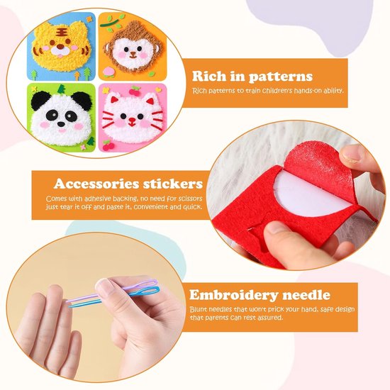 Cute Animals DIY Yarn Embroidery Sensory Craft Kit for Kids (Ages 3-6 Years)