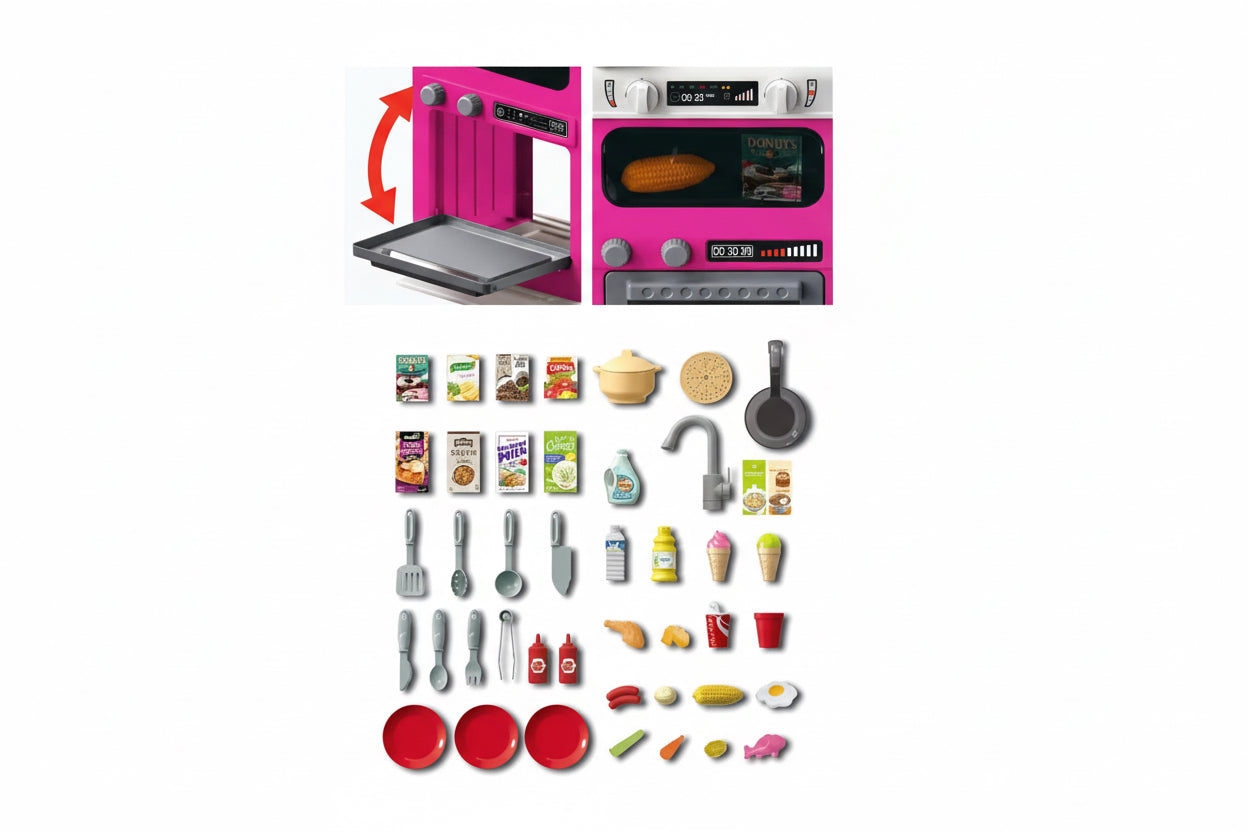 64-Piece Kitchen Playset – Interactive Cooking Station with Light & Sound