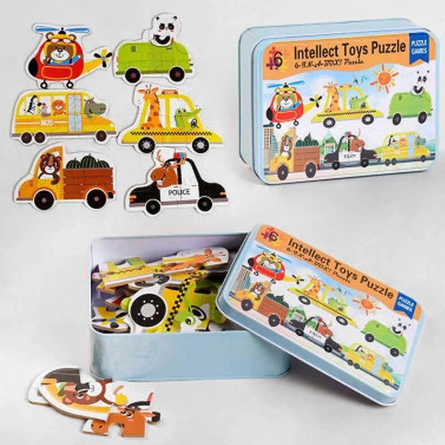 Intellect Toys Puzzle 6 in A Box- Animals and Transportation