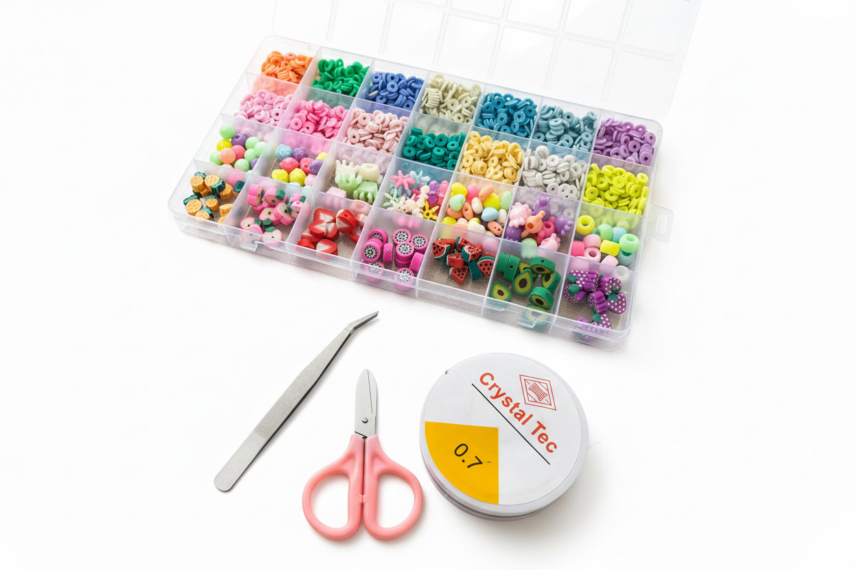 Clay Beads Jewelry Making Kit – 24 Colors DIY Bracelet & Necklace Craft Set No 1
