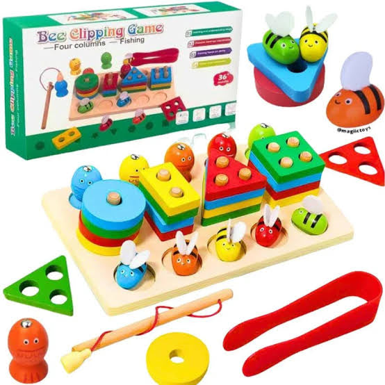 Wooden Montessori 3 in 1 Bee Clipping toy