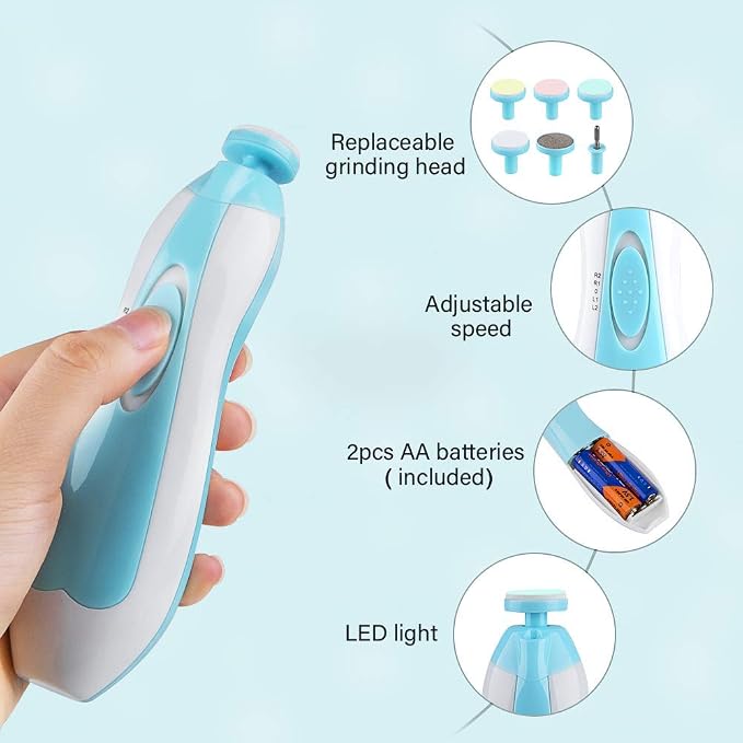 Electric Baby Nail Trimmer & File Kit with LED Light for Newborns, Toddlers & Adults (Ages 0 Months+)