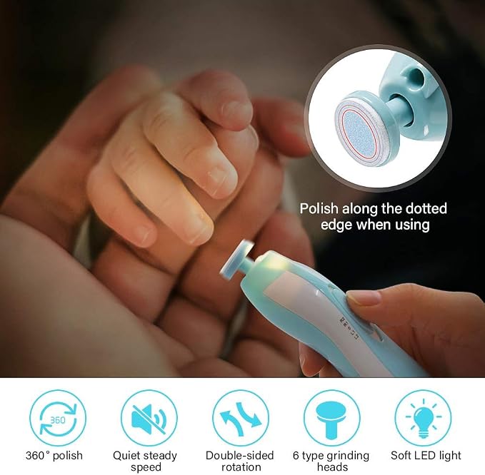Electric Baby Nail Trimmer & File Kit with LED Light for Newborns, Toddlers & Adults (Ages 0 Months+)