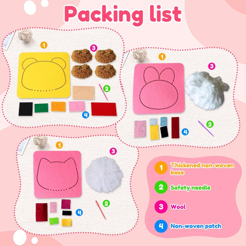 Cute Animals DIY Yarn Embroidery Sensory Craft Kit for Kids (Ages 3-6 Years)