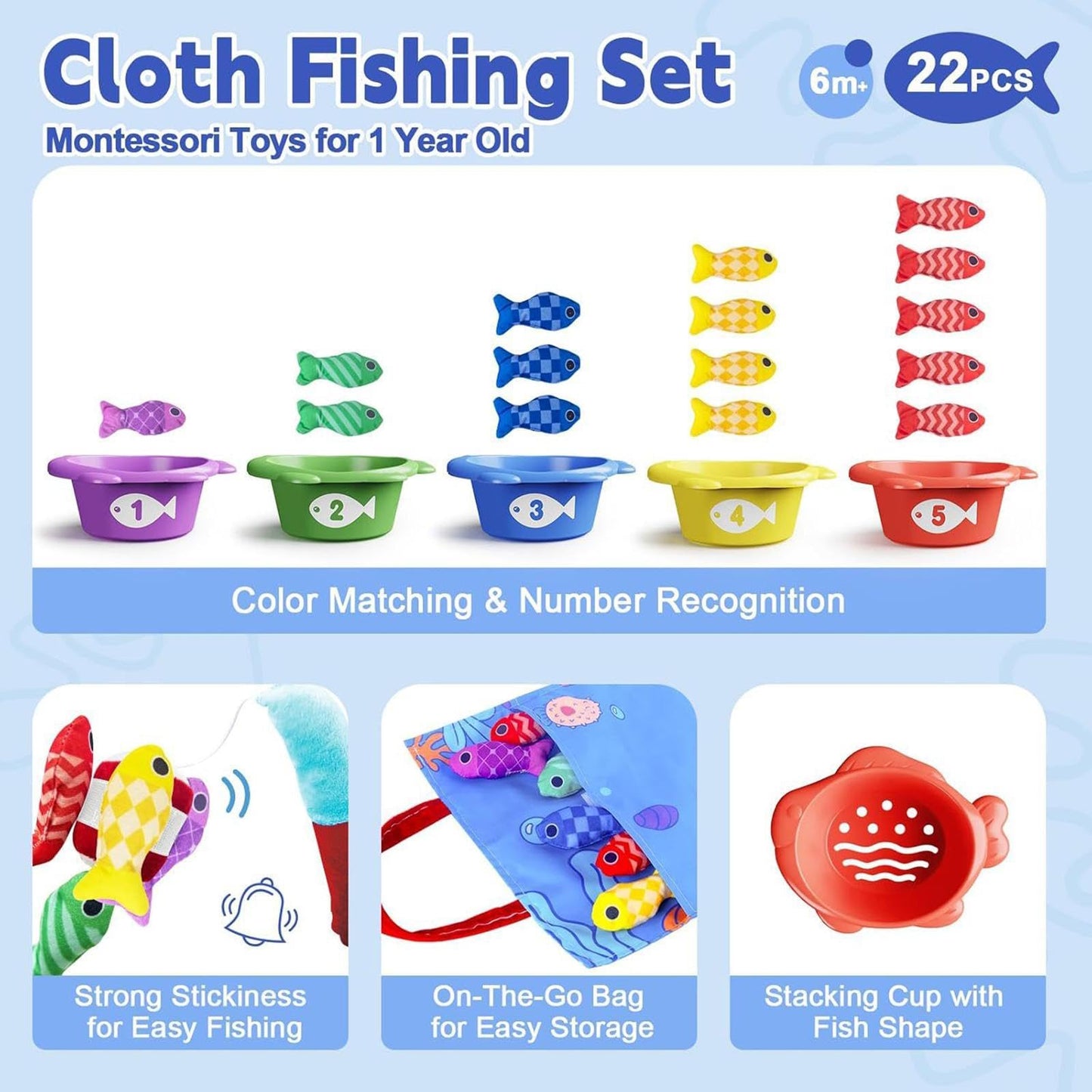 My First Plush Fishing Set – 22-Piece Soft "Hook & Grip" Sensory Game
