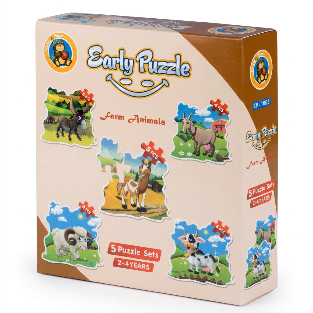 Fluffy Bear Early Puzzle Farm Animals Set (5 Progressive Puzzles) (Ages 2-4 Years)