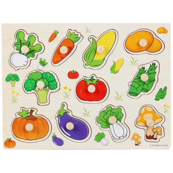 3-in-1 Wooden Peg Puzzle Bundle – Fruits, Vegetables, and Jungle Animals