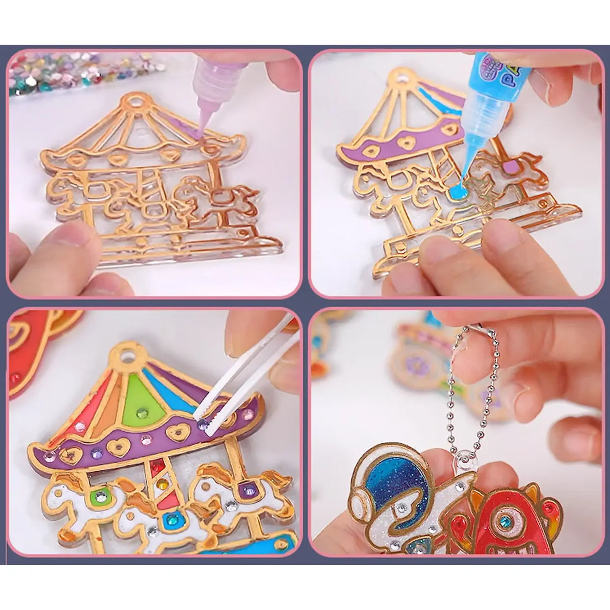 DIY "Colored Crystal Glue" Painting & Gem Craft Set with Mold Pendants & Keychains (Fairytale & Nature Themes / Ages 3+)