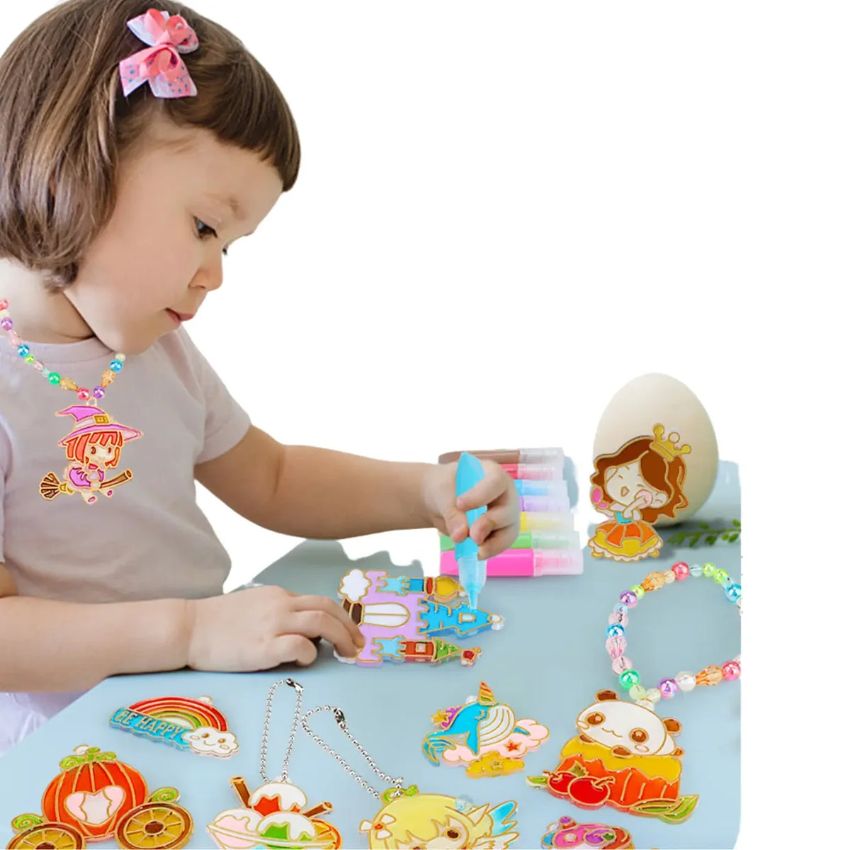 DIY "Colored Crystal Glue" Painting & Gem Craft Set with Mold Pendants & Keychains (Fairytale & Nature Themes / Ages 3+)