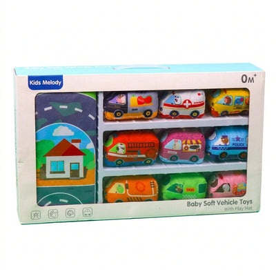 Baby Soft Vehicle Toys Set with 2-in-1 Play Mat Bag for Infants & Toddlers (Ages 0M+)
