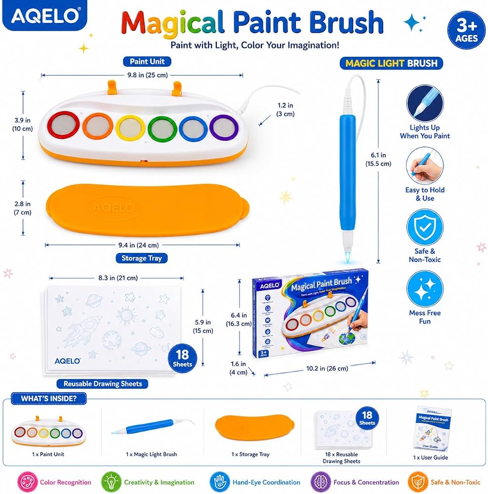 Color Draw Magical Light-Up Paint Brush & Mess-Free Color Wonder Palette Set (Ages 3+