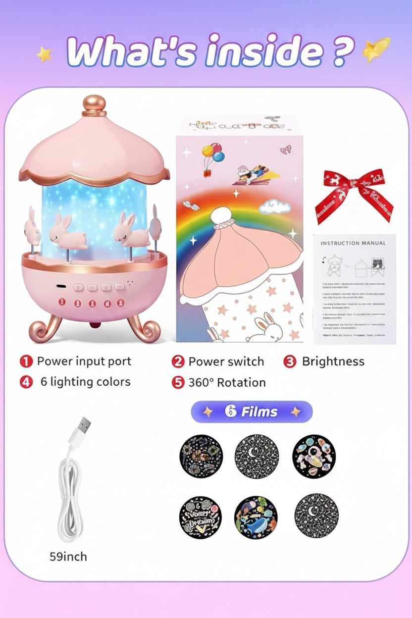Bunny’s 360° Carousel Night Light Projector | Ages Newborn+ | Master Sensory Calibration & Circadian Comfort