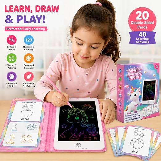 Magic Painting Board" 8.5-Inch Educational LCD Writing Tablet with 20 Double-Sided Learning Cards (40 Activities / Ages 3+)