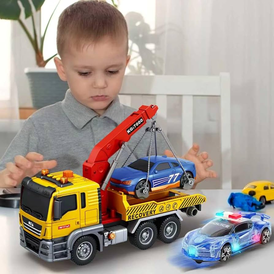 Friction-Powered Tow Truck & Car Set | Ages 3+ | Spark Heroic Rescue Play & Motor Skills