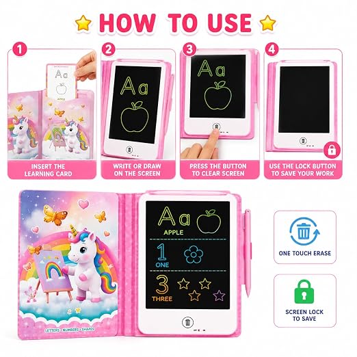 Magic Painting Board" 8.5-Inch Educational LCD Writing Tablet with 20 Double-Sided Learning Cards (40 Activities / Ages 3+)