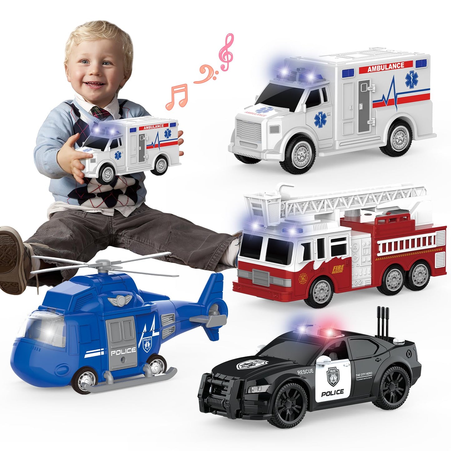 Emergency Rescue Vehicles Interactive Educational Toy Set for Kids (Ages 3+)