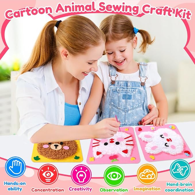 Cute Animals DIY Yarn Embroidery Sensory Craft Kit for Kids (Ages 3-6 Years)