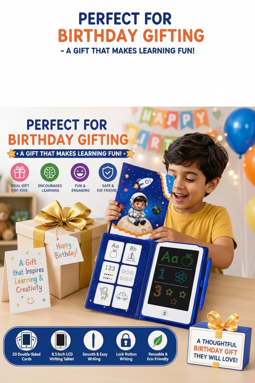 Magic Painting Board" 8.5-Inch Educational LCD Writing Tablet with 20 Double-Sided Learning Cards (Space Astronaut Edition / Ages 3+)