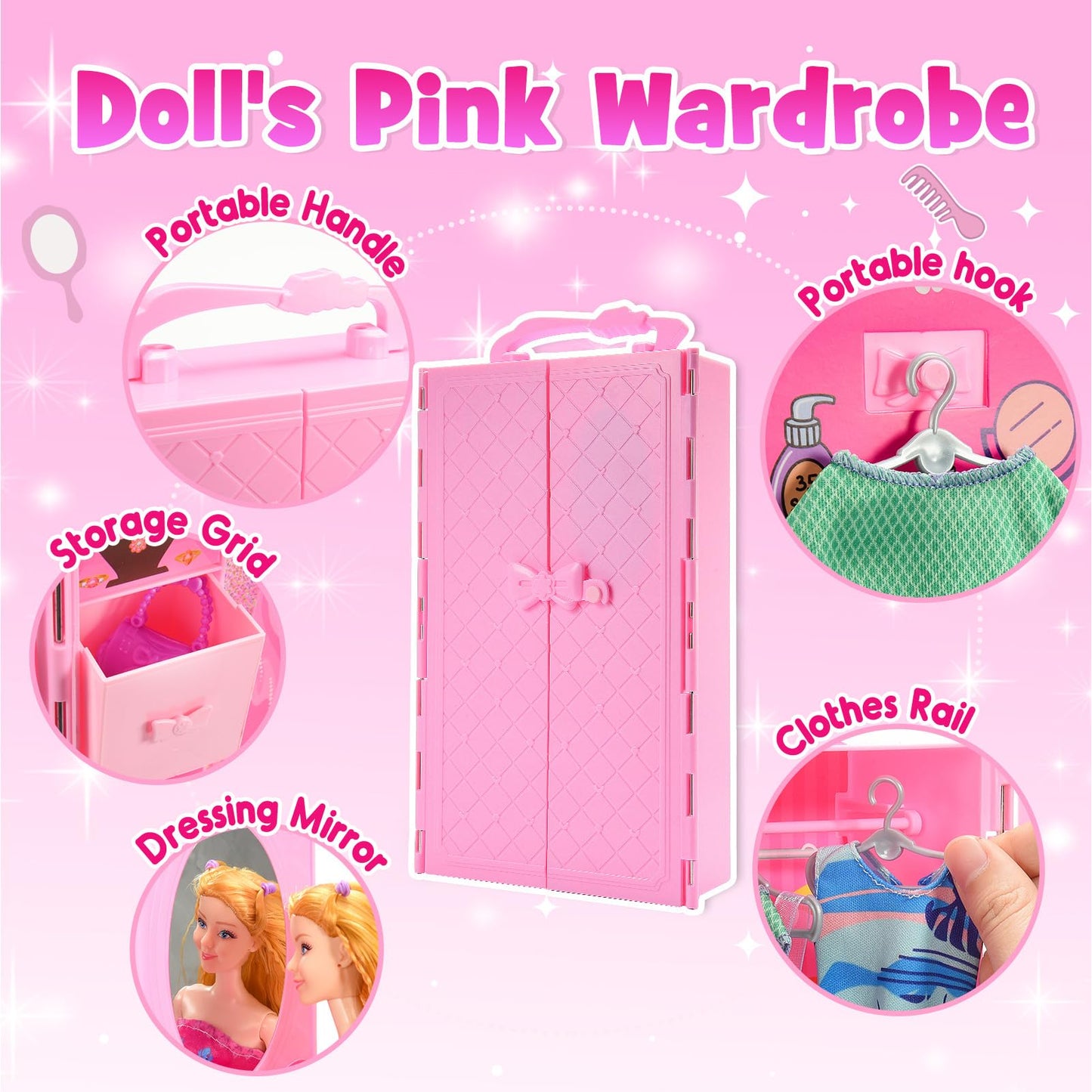 Alisa Fashion Doll Wardrobe Pretend Play Closet Set for Kids (Ages 3+)