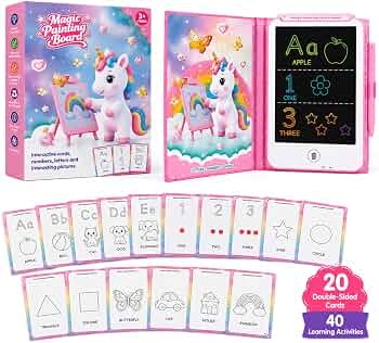 Magic Painting Board" 8.5-Inch Educational LCD Writing Tablet with 20 Double-Sided Learning Cards (40 Activities / Ages 3+)