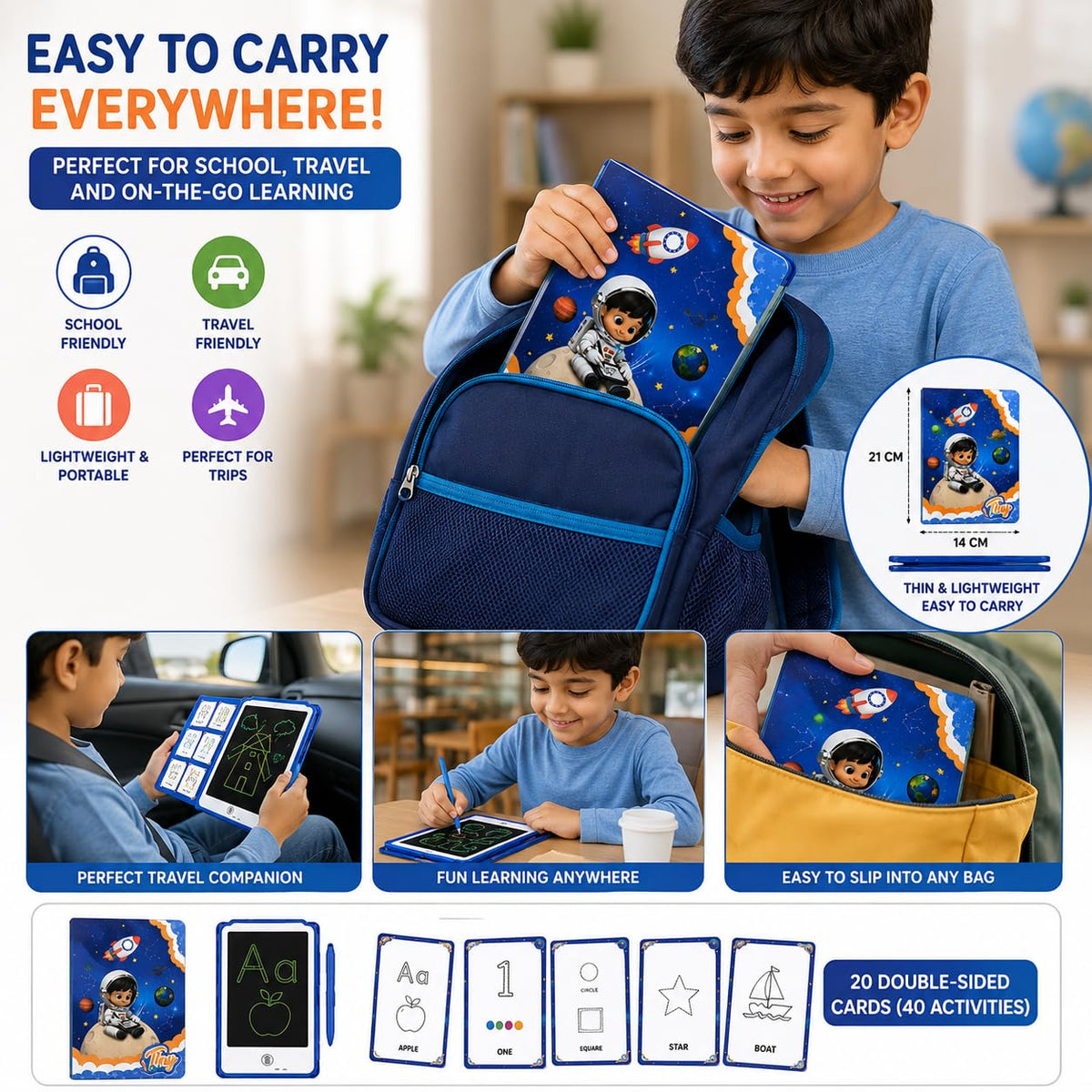 Magic Painting Board" 8.5-Inch Educational LCD Writing Tablet with 20 Double-Sided Learning Cards (Space Astronaut Edition / Ages 3+)