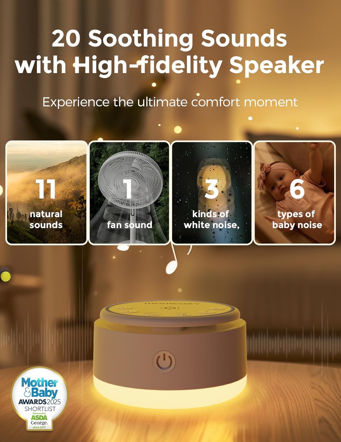 Momcozy Sound Machine for Baby-20 Soothing Sounds & Touch Warm Light Portable White Noise for Kids & Adults for Sleeping Timer and Memory | Ideal Travel Companion & Nursery Must-Have