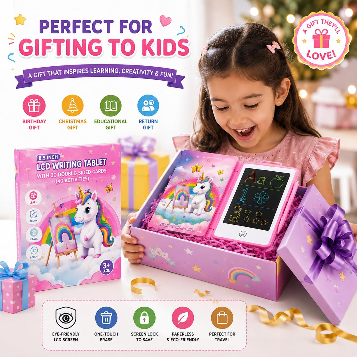 Magic Painting Board" 8.5-Inch Educational LCD Writing Tablet with 20 Double-Sided Learning Cards (40 Activities / Ages 3+)