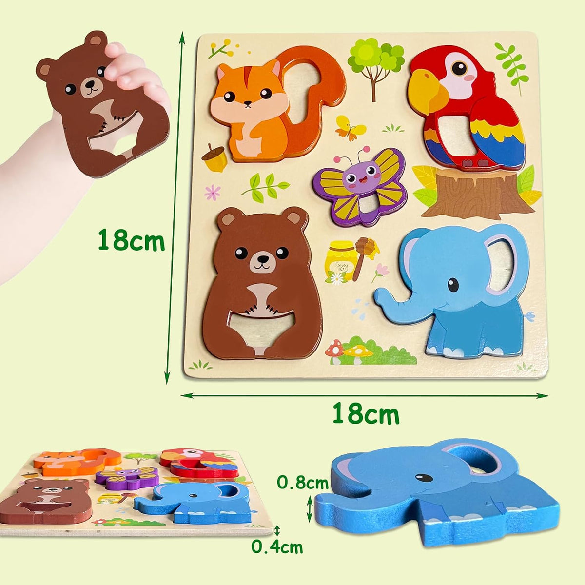 Montessori Cute Animals Wooden Educational Puzzle Set for Babies & Toddlers (Ages 1-3 Years)