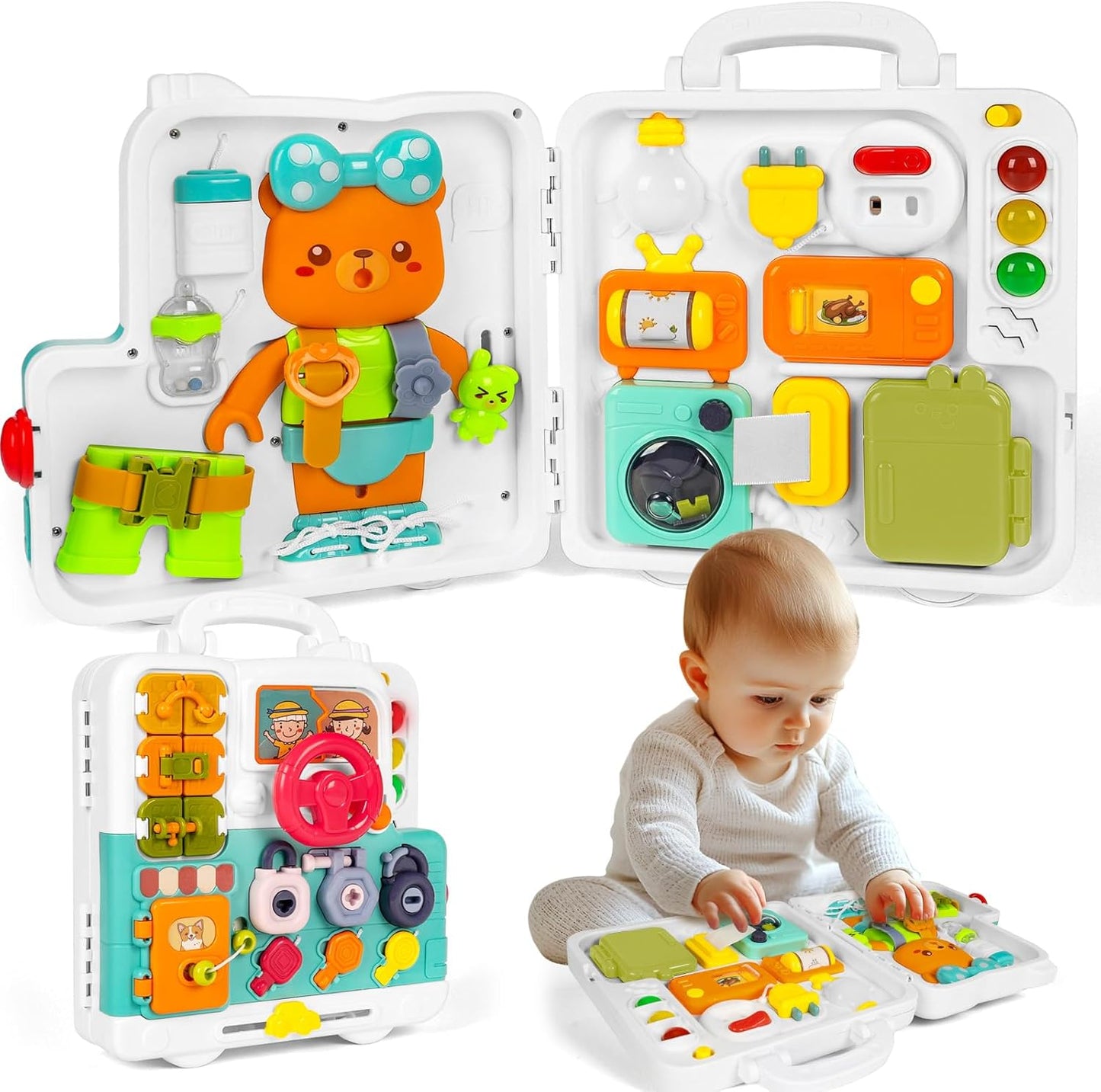 Montessori Busy Board Puzzle Book for Toddlers – Sensory Activity Board