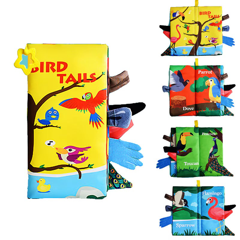 Birds Soft Cloth Book for Babies – Sensory Tails & Sound Buttons (0–36 Months)