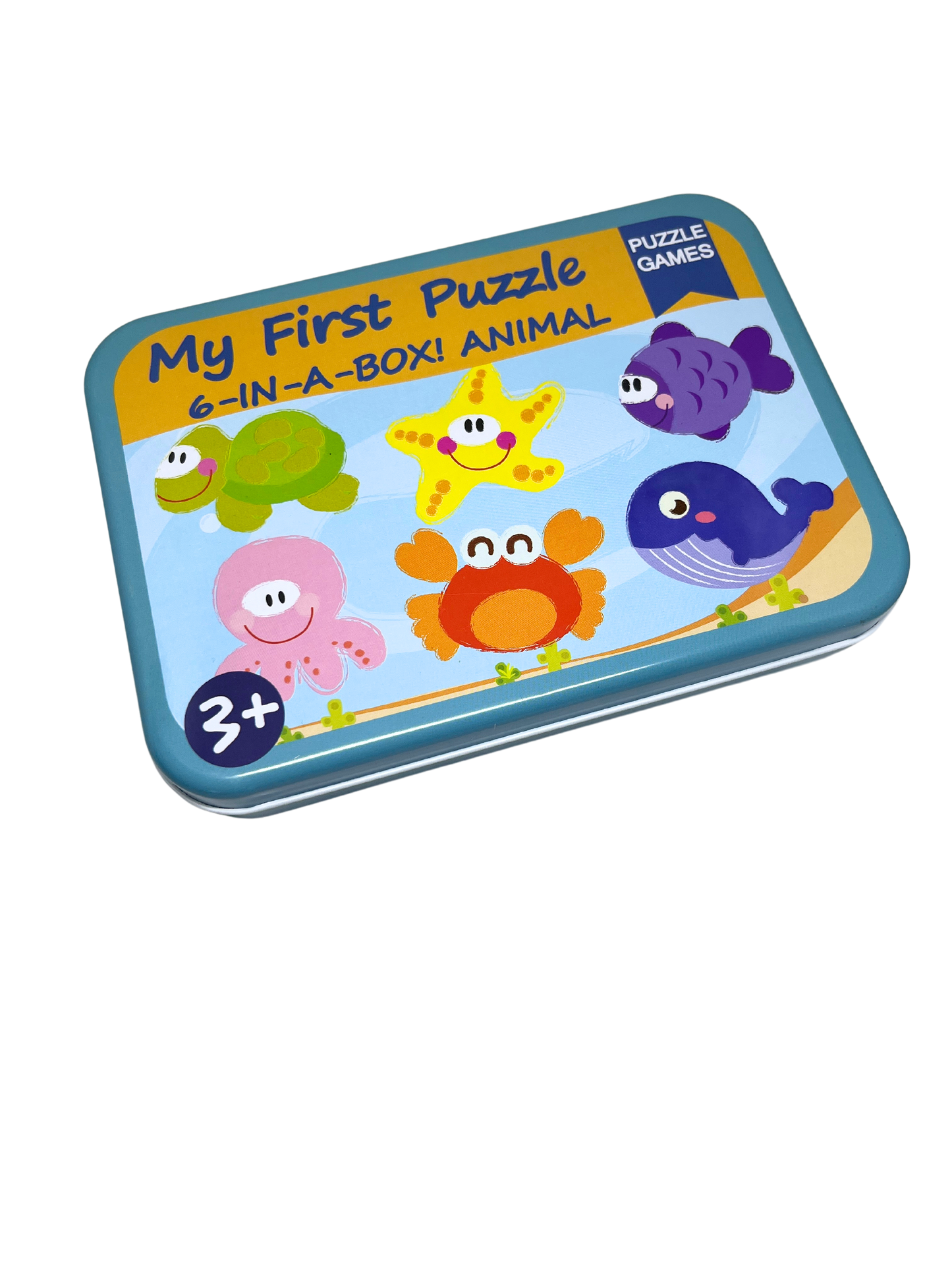 My First Wooden Sea Animals Jigsaw Puzzle Set – 5-in-1 Educational Tin Box