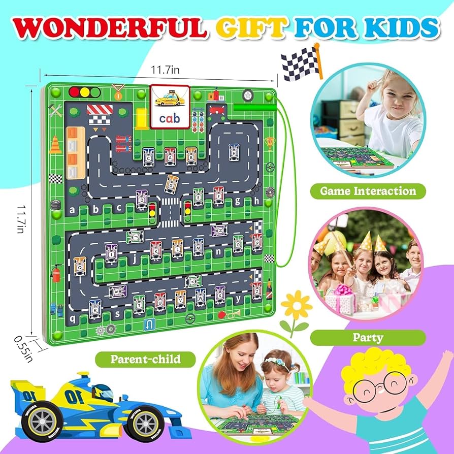 Montessori Wooden Magnetic Color & Alphabet Maze Board – Educational Toy for Kids