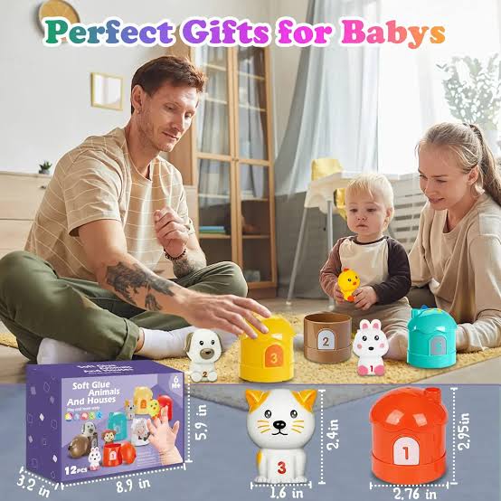 Soft Glue Animals & Houses Educational Toy Set for Toddlers