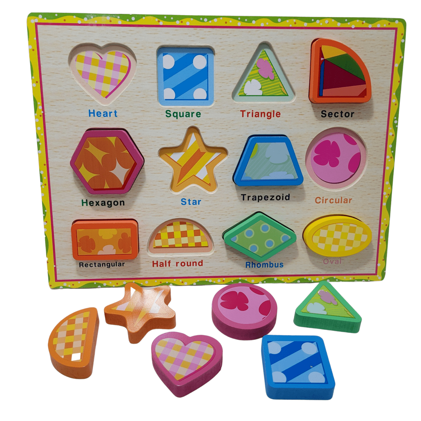 Wooden Chunky Puzzle Geometrical  Shapes-12 Pieces