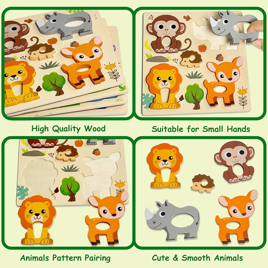 Montessori Cute Animals Wooden Educational Puzzle Set for Babies & Toddlers (Ages 1-3 Years)