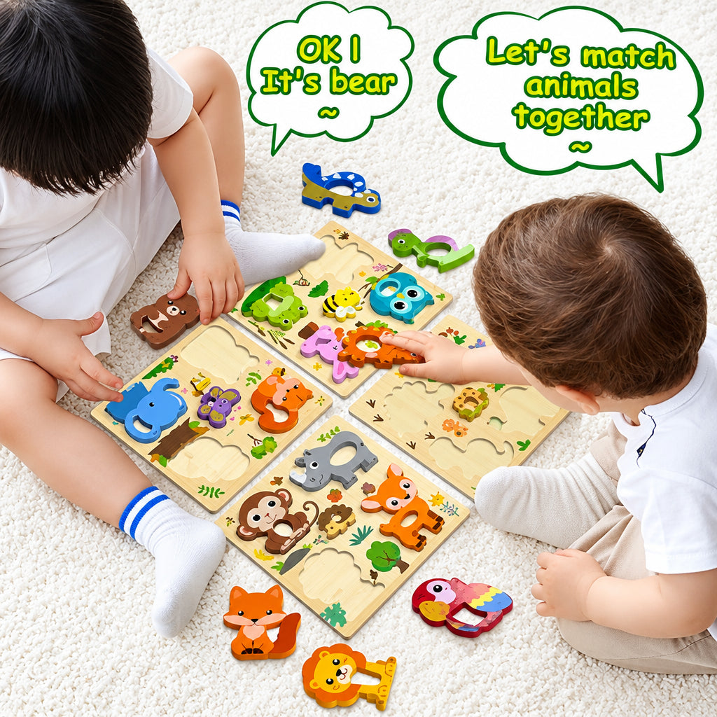 Montessori Cute Animals Wooden Educational Puzzle Set for Babies & Toddlers (Ages 1-3 Years)