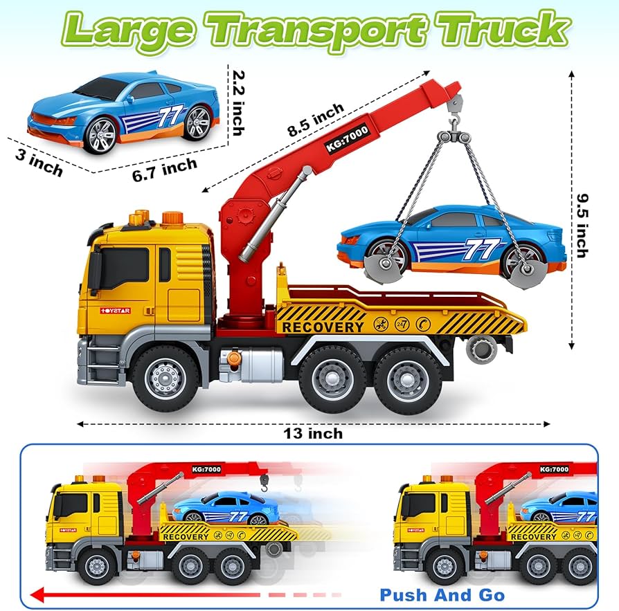 Friction-Powered Tow Truck & Car Set | Ages 3+ | Spark Heroic Rescue Play & Motor Skills
