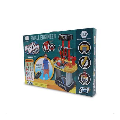 3-in-1 Kids Tool Kit Set – 38 Pieces Suitcase, Pull Box & Workbench
