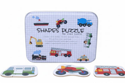 Wooden Transportation Shape Puzzle Set for Kids – Two-Piece Vehicles Puzzle