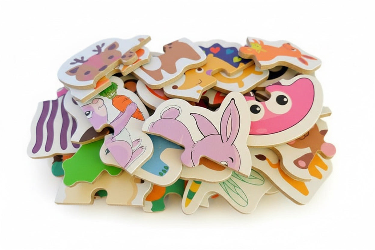 Wooden Animals Cartoon Puzzle Set– 24 Pieces Educational Animal & Shape Toy