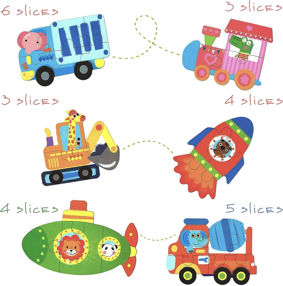 My First Wooden Jigsaw Puzzle Set – Animals in Vehicles Collection (6-in-1 Tin Box)