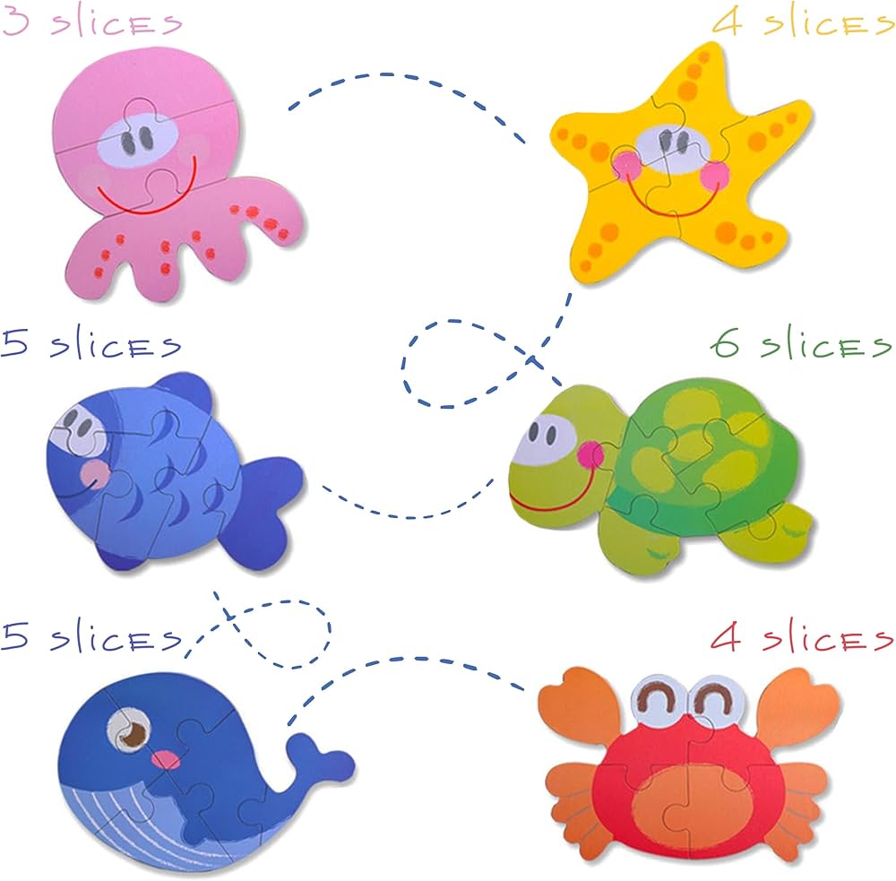 My First Wooden Sea Animals Jigsaw Puzzle Set – 5-in-1 Educational Tin Box