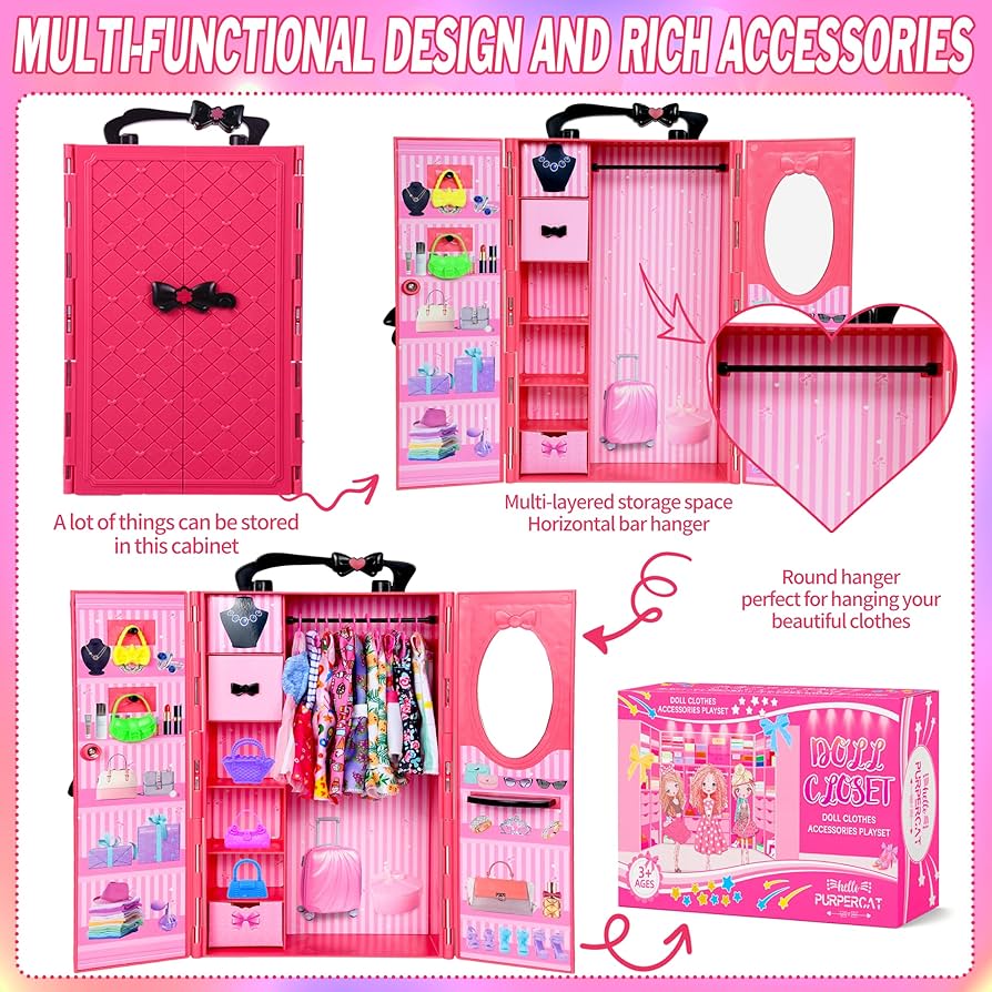 Alisa Fashion Doll Wardrobe Pretend Play Closet Set for Kids (Ages 3+)