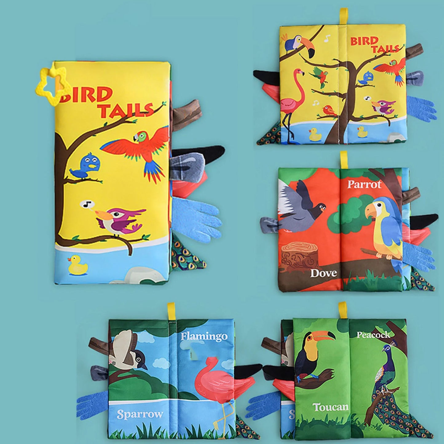 Birds Soft Cloth Book for Babies – Sensory Tails & Sound Buttons (0–36 Months)