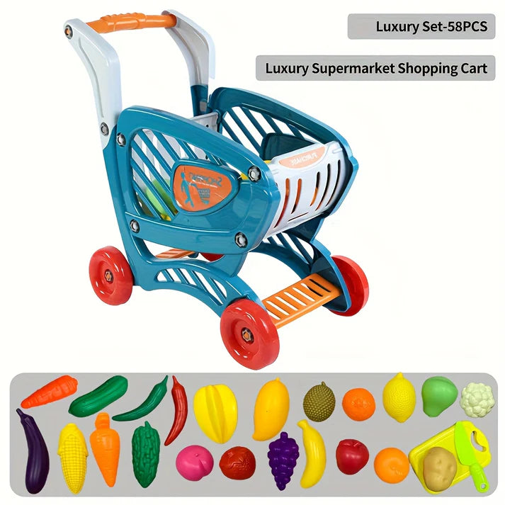 Kids Market 58-Piece Shopping Cart Playset | Ages 3+ | Master Social Literacy & Early Sorting Logic