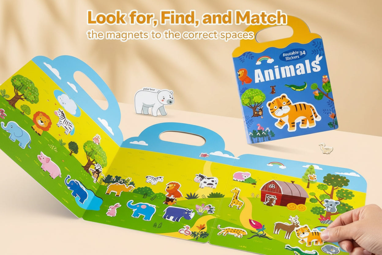 Reusable Magnetic Animal Sticker Activity Book – Interactive Learning & Play