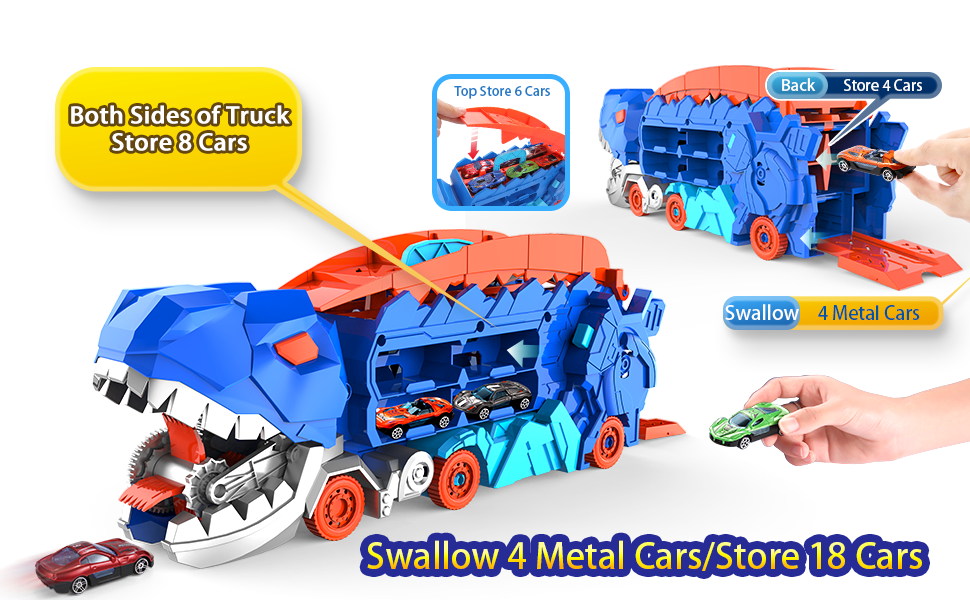 Dinosaur Transporter Truck & Transforming Race Track Set for Kids (Ages 3â€“6)