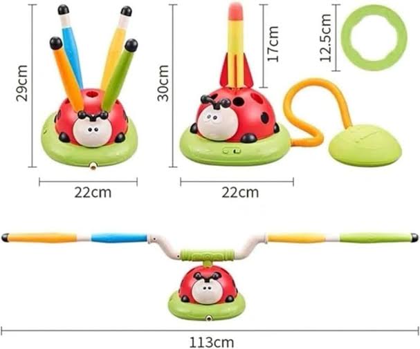 3-in-1 Sports Toy – Jump Rope, Target Throw & Rocket Launcher (Ladybug)