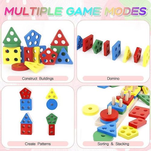 Wooden Geometric Shapes Sorting And Stacking Montessori toy