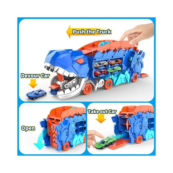 Dinosaur Transporter Truck & Transforming Race Track Set for Kids (Ages 3â€“6)